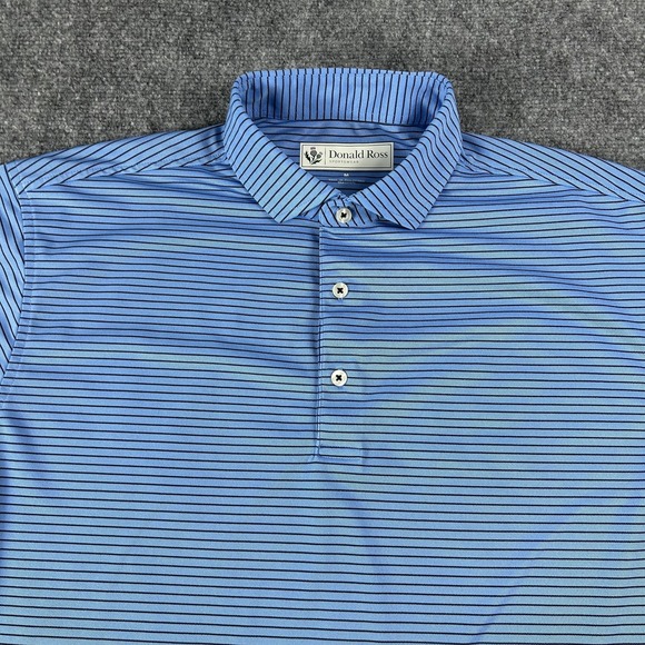 Donald Ross Polo Shirt Mens Medium‎ Blue Stripe Golf Performance Casual Top - Picture 2 of 6